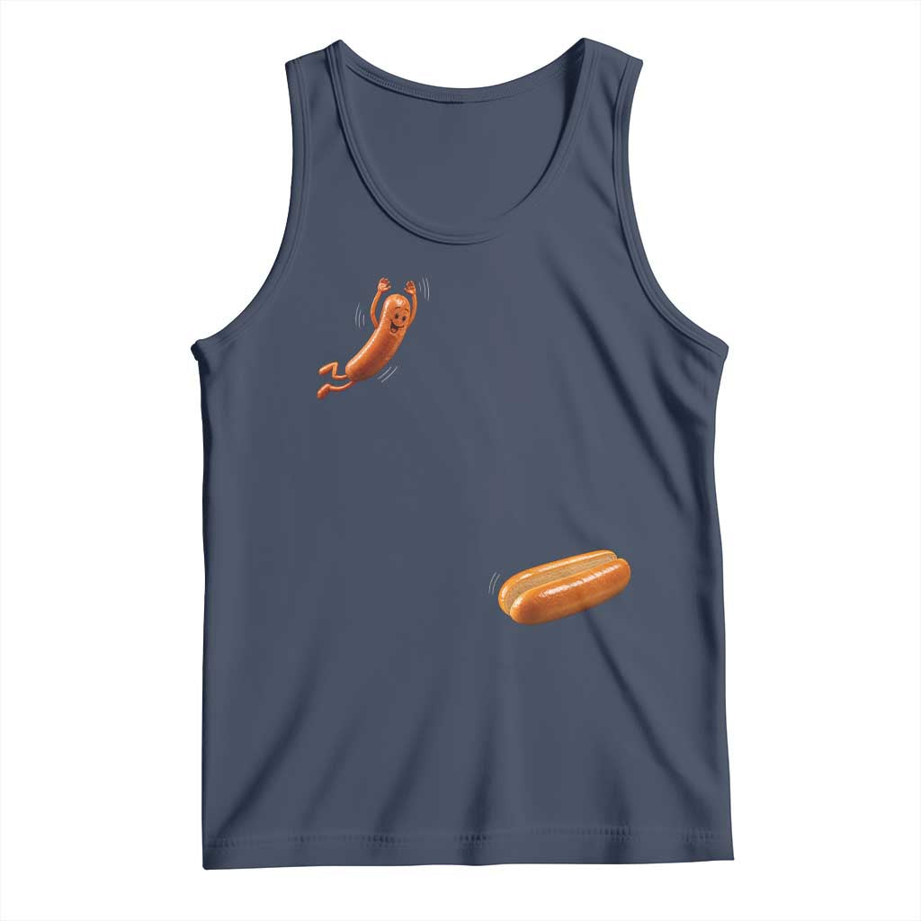 Funny Hot Dog Tank Top Hotdog Jumping Into Bun Sausage BBQ Grilling High Dive TS10 Navy Print Your Wear