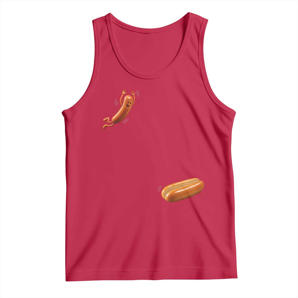 Funny Hot Dog Tank Top Hotdog Jumping Into Bun Sausage BBQ Grilling High Dive TS10 Red Print Your Wear