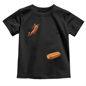 Funny Hot Dog Toddler T Shirt Hotdog Jumping Into Bun Sausage BBQ Grilling High Dive TS10 Black Print Your Wear