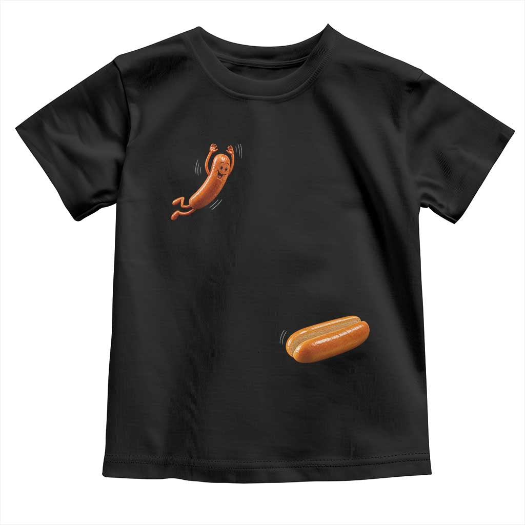 Funny Hot Dog Toddler T Shirt Hotdog Jumping Into Bun Sausage BBQ Grilling High Dive TS10 Black Print Your Wear