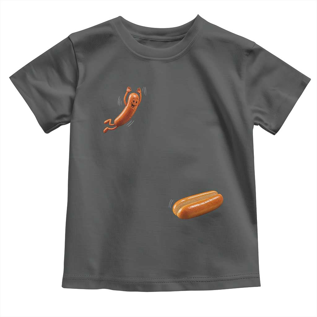 Funny Hot Dog Toddler T Shirt Hotdog Jumping Into Bun Sausage BBQ Grilling High Dive TS10 Dark Heather Print Your Wear