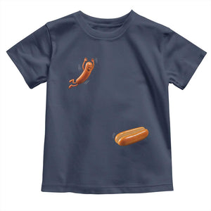 Funny Hot Dog Toddler T Shirt Hotdog Jumping Into Bun Sausage BBQ Grilling High Dive TS10 Navy Print Your Wear