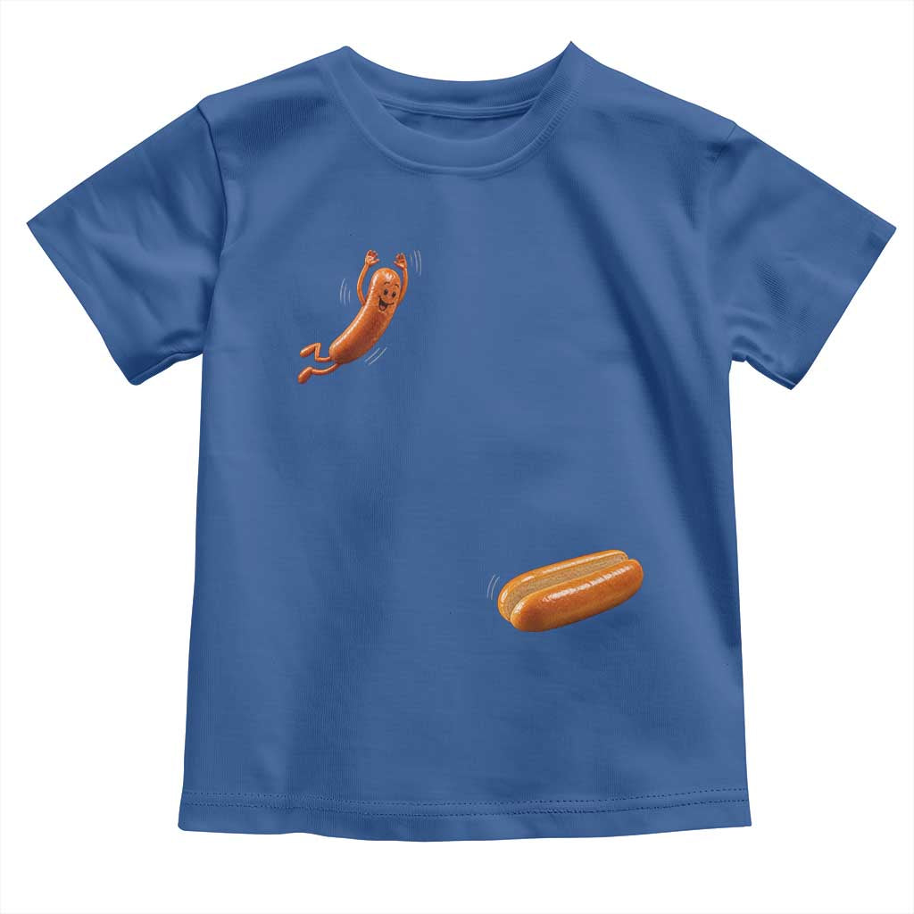 Funny Hot Dog Toddler T Shirt Hotdog Jumping Into Bun Sausage BBQ Grilling High Dive TS10 Royal Blue Print Your Wear