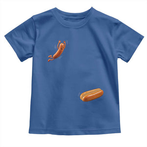 Funny Hot Dog Toddler T Shirt Hotdog Jumping Into Bun Sausage BBQ Grilling High Dive TS10 Royal Blue Print Your Wear