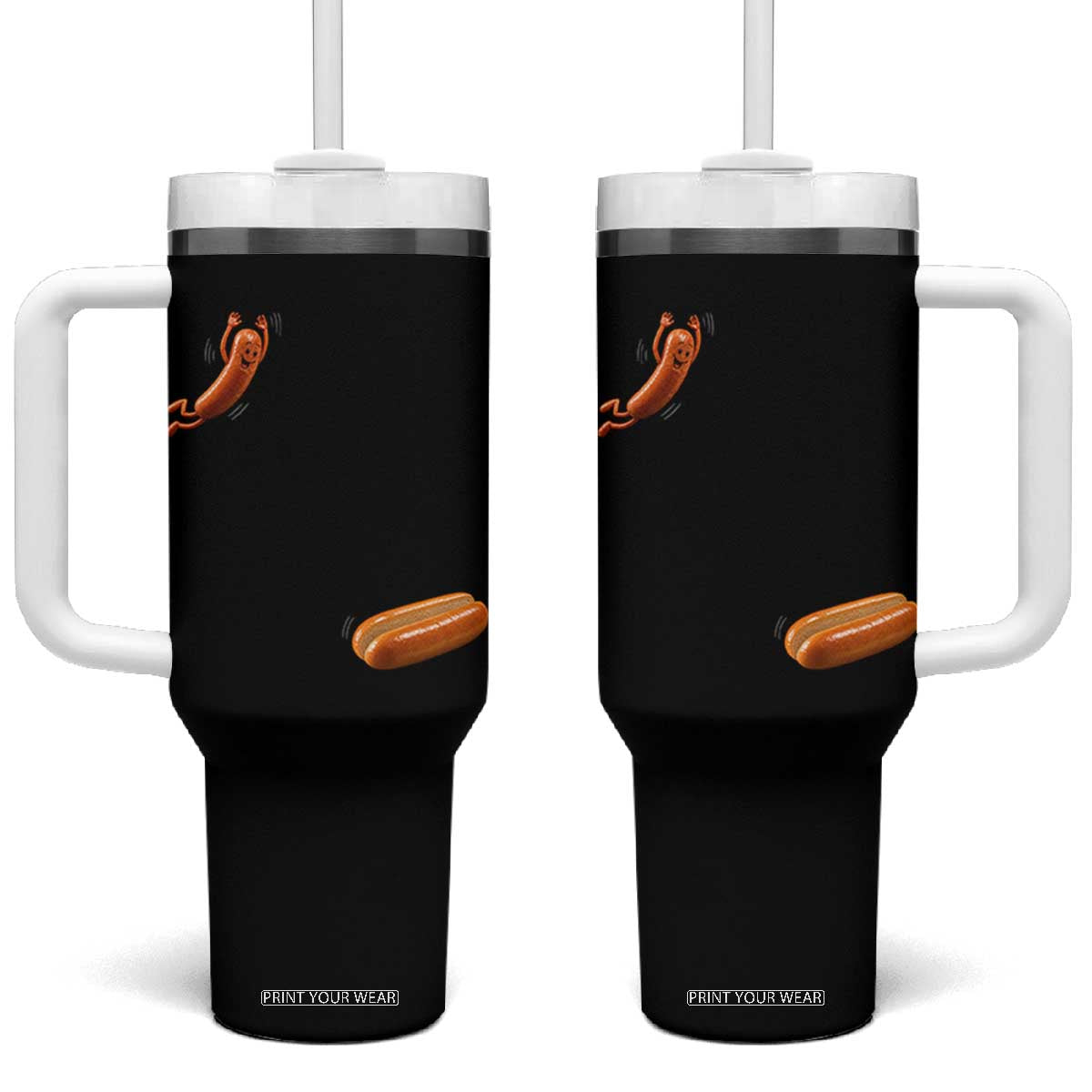 Funny Hot Dog Tumbler With Handle Hotdog Jumping Into Bun Sausage BBQ Grilling High Dive TS10 One Size: 40 oz Black Print Your Wear