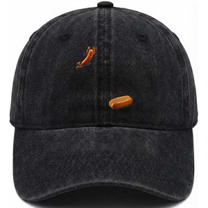 Funny Hot Dog Washed Cotton Baseball Cap Hotdog Jumping Into Bun Sausage BBQ Grilling High Dive TS10 Print Your Wear