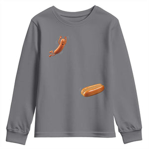 Funny Hot Dog Youth Sweatshirt Hotdog Jumping Into Bun Sausage BBQ Grilling High Dive TS10 Charcoal Print Your Wear