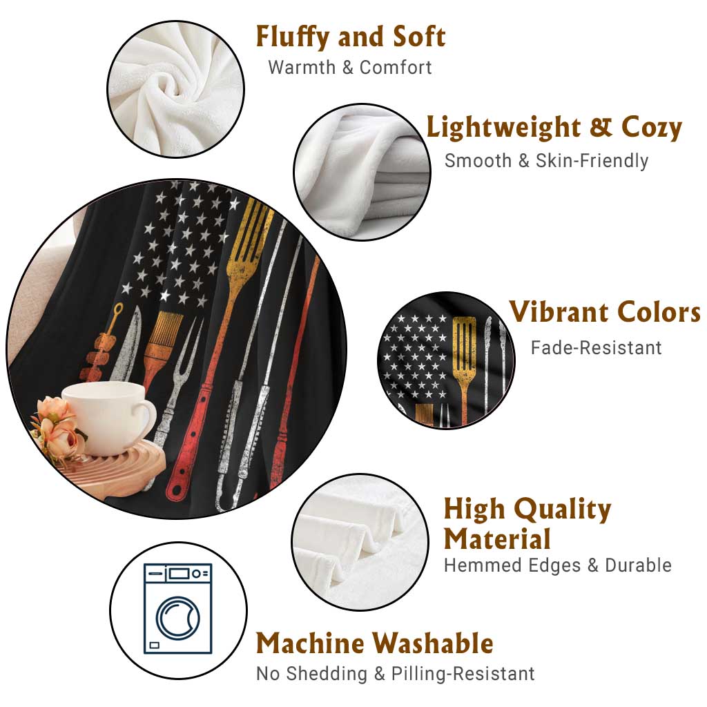 Bbq Smoker Throw Blanket Barbecue Chef Smoking Tools Grilling Pit Master USA Flag TS10 Print Your Wear