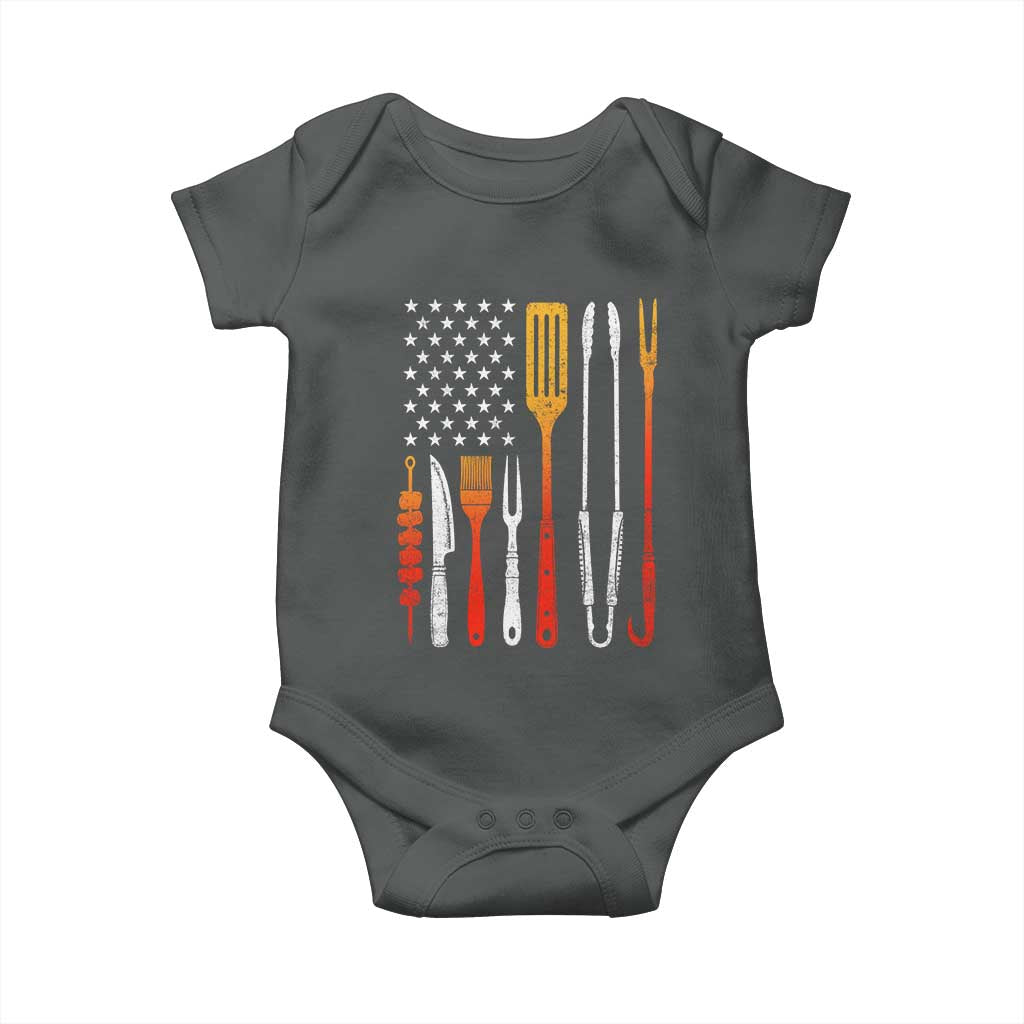 Bbq Smoker Baby Onesie Barbecue Chef Smoking Tools Grilling Pit Master USA Flag TS10 Dark Heather Print Your Wear