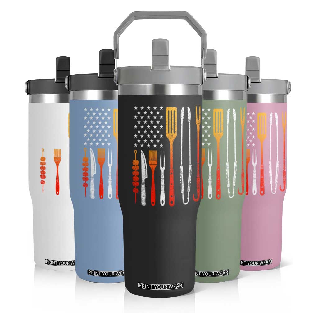 Bbq Smoker Flip Straw Tumbler Barbecue Chef Smoking Tools Grilling Pit Master USA Flag TS10 Print Your Wear