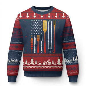 Bbq Smoker Ugly Christmas Sweater Barbecue Chef Smoking Tools Grilling Pit Master USA Flag TS10 Navy Red Print Your Wear