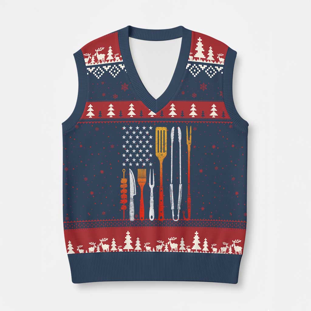 Bbq Smoker V-Neck Knit Sweater Vest Barbecue Chef Smoking Tools Grilling Pit Master USA Flag TS10 Navy Red Print Your Wear