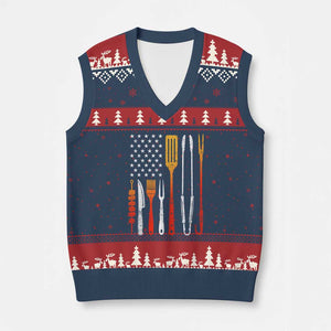 Bbq Smoker V-Neck Knit Sweater Vest Barbecue Chef Smoking Tools Grilling Pit Master USA Flag TS10 Navy Red Print Your Wear