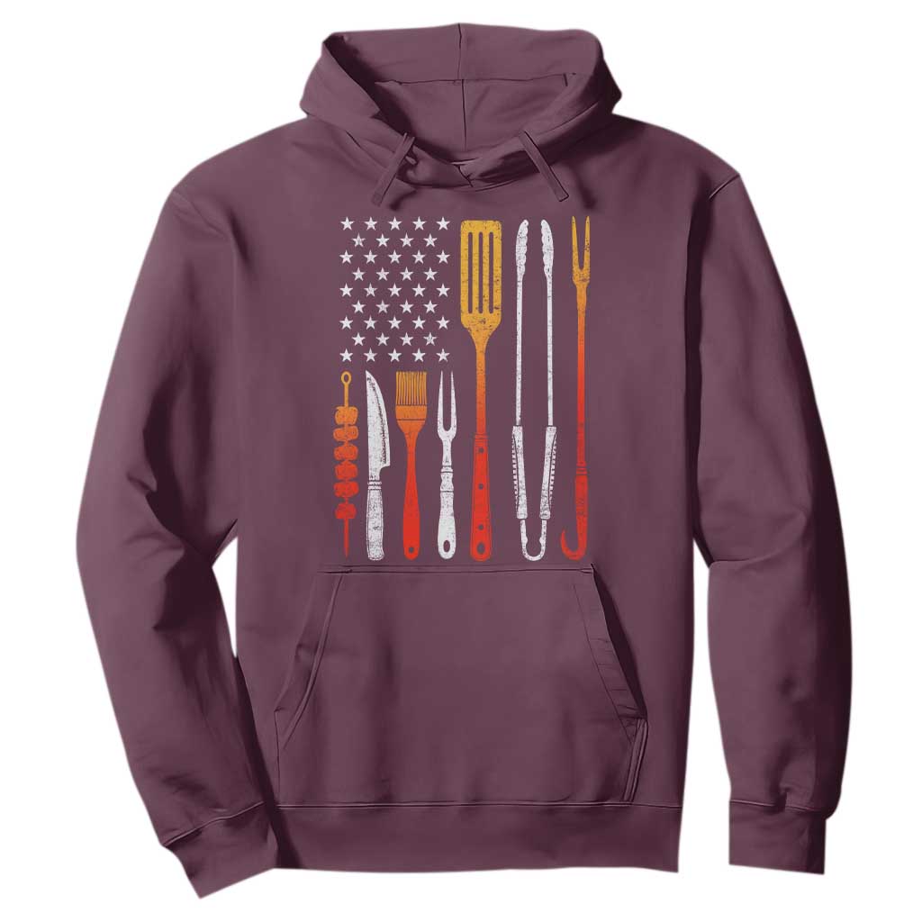 Bbq Smoker Hoodie Barbecue Chef Smoking Tools Grilling Pit Master USA Flag TS10 Maroon Print Your Wear