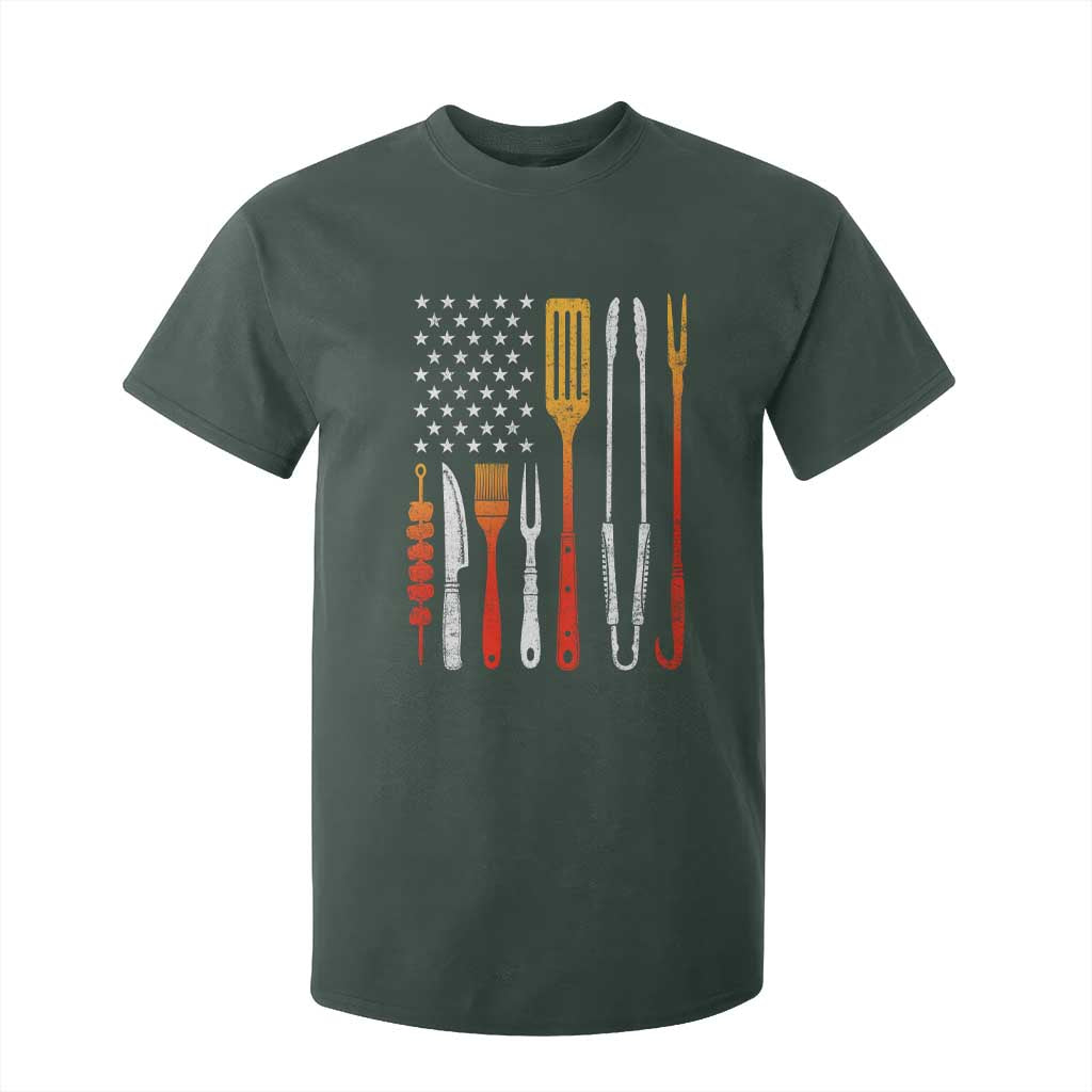 Bbq Smoker T Shirt For Kid Barbecue Chef Smoking Tools Grilling Pit Master USA Flag TS10 Dark Forest Green Print Your Wear