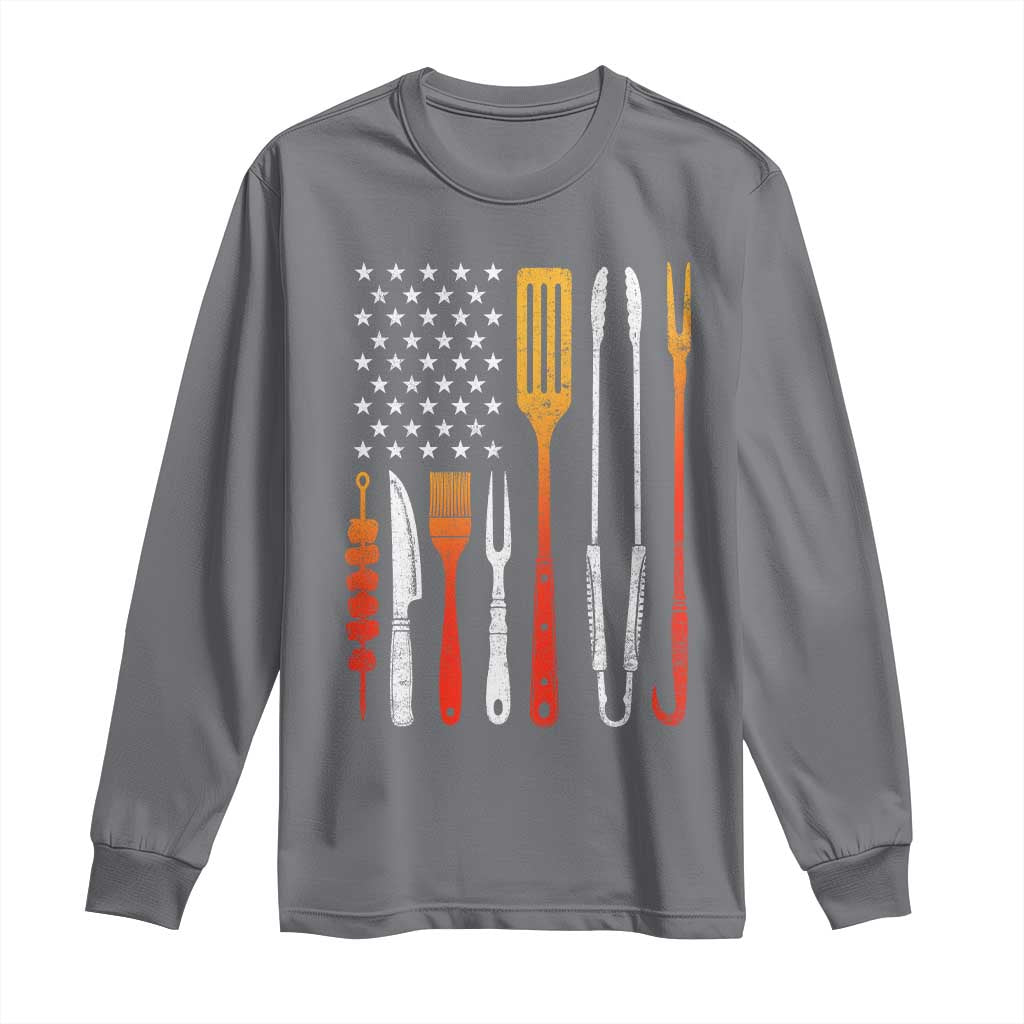 Bbq Smoker Long Sleeve Shirt Barbecue Chef Smoking Tools Grilling Pit Master USA Flag TS10 Charcoal Print Your Wear