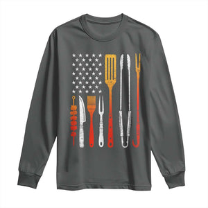 Bbq Smoker Long Sleeve Shirt Barbecue Chef Smoking Tools Grilling Pit Master USA Flag TS10 Dark Heather Print Your Wear