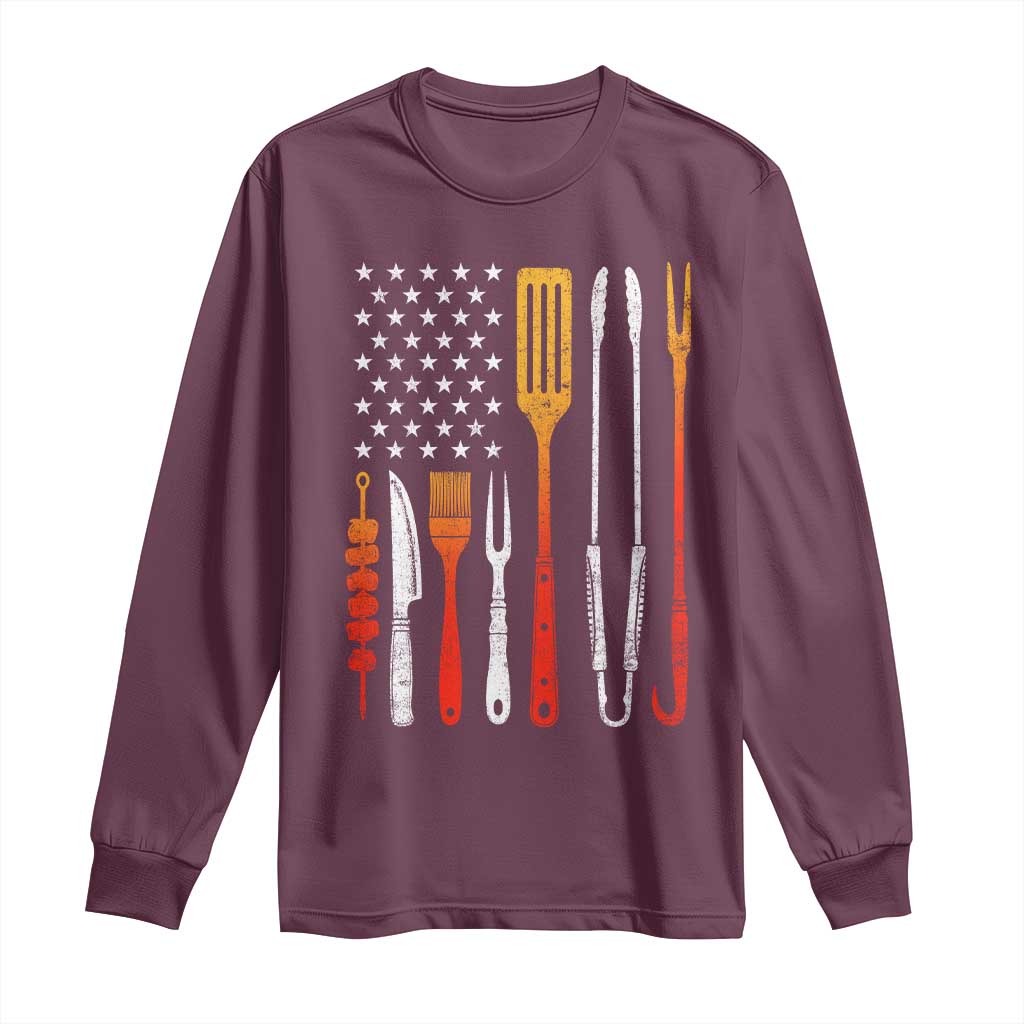 Bbq Smoker Long Sleeve Shirt Barbecue Chef Smoking Tools Grilling Pit Master USA Flag TS10 Maroon Print Your Wear