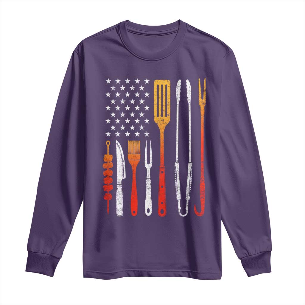 Bbq Smoker Long Sleeve Shirt Barbecue Chef Smoking Tools Grilling Pit Master USA Flag TS10 Purple Print Your Wear