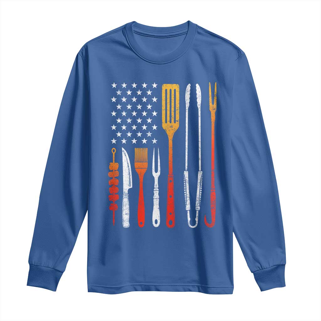 Bbq Smoker Long Sleeve Shirt Barbecue Chef Smoking Tools Grilling Pit Master USA Flag TS10 Royal Blue Print Your Wear