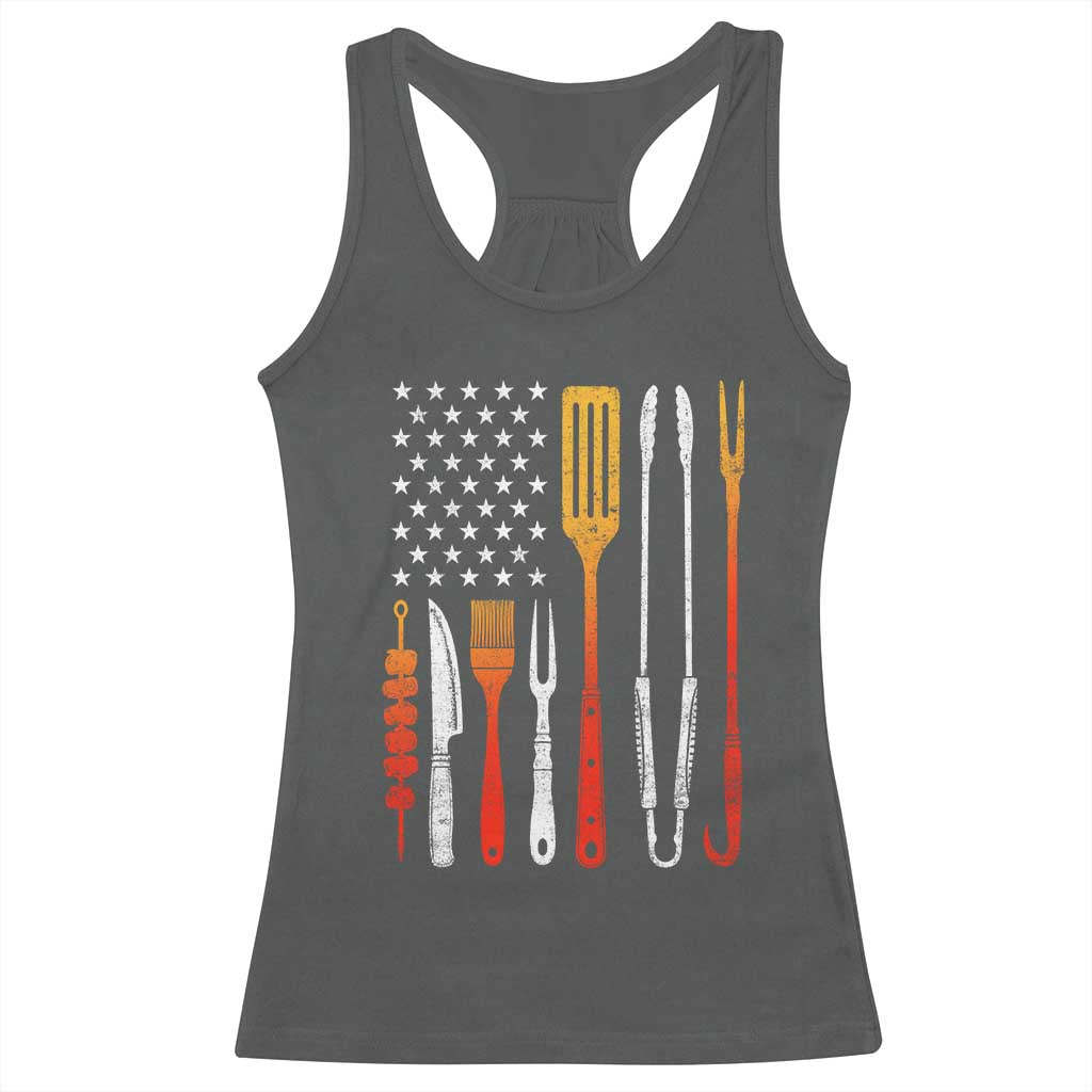 Bbq Smoker Racerback Tank Top Barbecue Chef Smoking Tools Grilling Pit Master USA Flag TS10 Dark Heather Print Your Wear