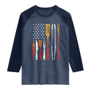 Bbq Smoker Raglan Shirt Barbecue Chef Smoking Tools Grilling Pit Master USA Flag TS10 Heather Denim Navy Print Your Wear