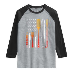 Bbq Smoker Raglan Shirt Barbecue Chef Smoking Tools Grilling Pit Master USA Flag TS10 Heather Gray Black Print Your Wear