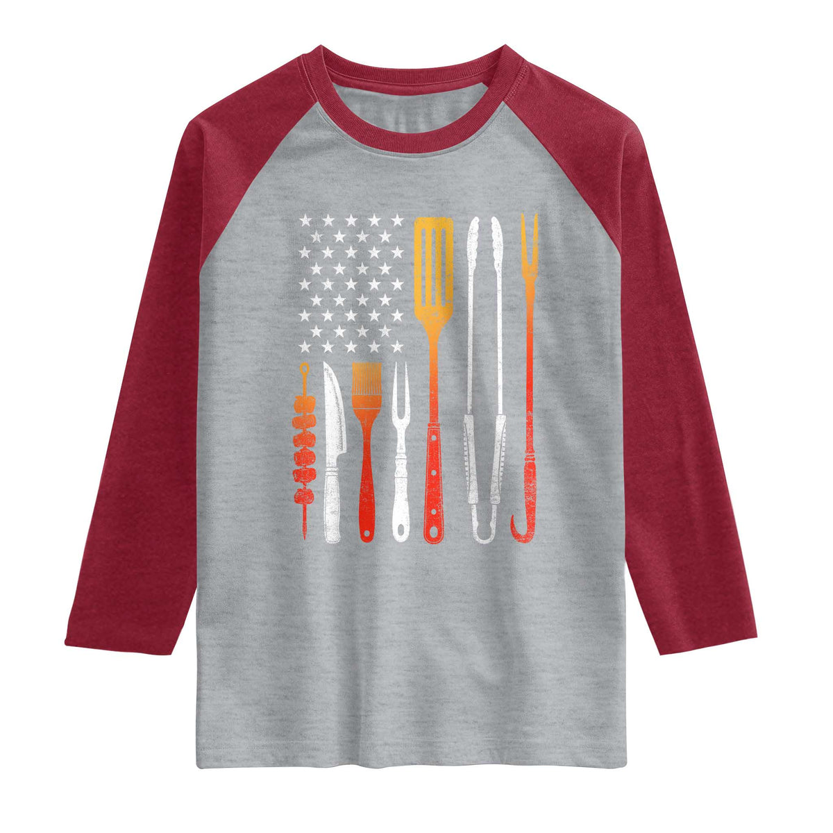 Bbq Smoker Raglan Shirt Barbecue Chef Smoking Tools Grilling Pit Master USA Flag TS10 Heather Gray Heather Red Print Your Wear
