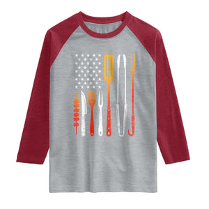 Bbq Smoker Raglan Shirt Barbecue Chef Smoking Tools Grilling Pit Master USA Flag TS10 Heather Gray Heather Red Print Your Wear