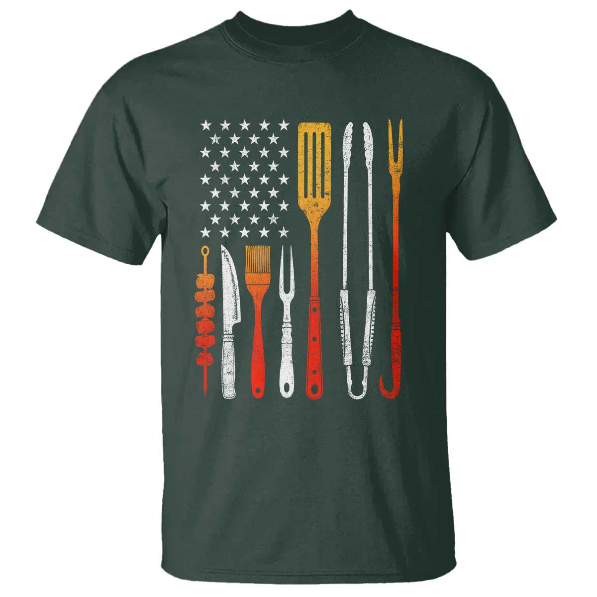 Bbq Smoker T Shirt Barbecue Chef Smoking Tools Grilling Pit Master USA Flag TS10 Dark Forest Green Print Your Wear