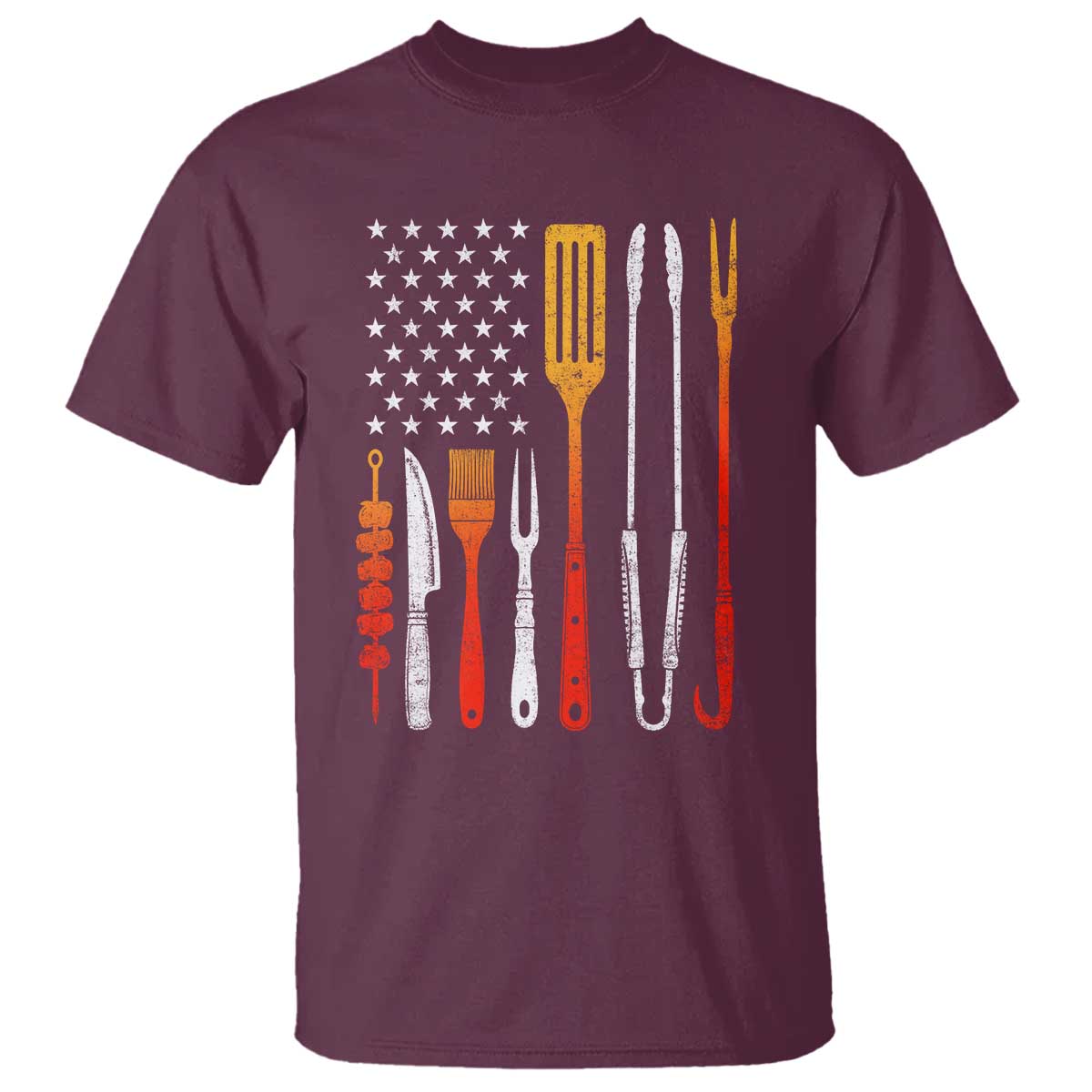 Bbq Smoker T Shirt Barbecue Chef Smoking Tools Grilling Pit Master USA Flag TS10 Maroon Print Your Wear