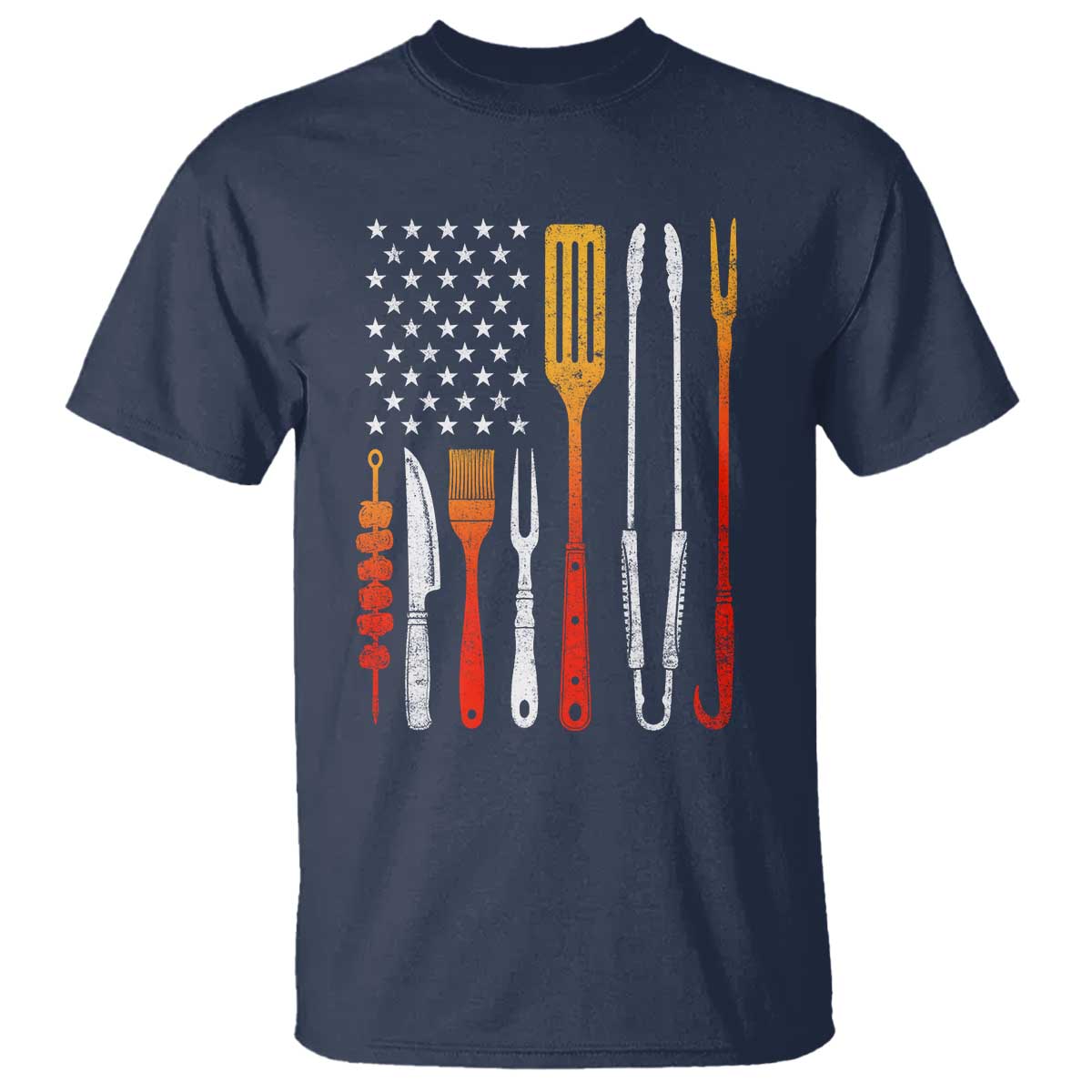Bbq Smoker T Shirt Barbecue Chef Smoking Tools Grilling Pit Master USA Flag TS10 Navy Print Your Wear