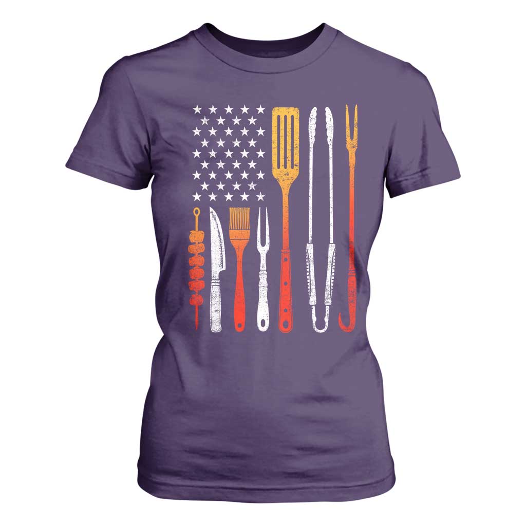 Bbq Smoker T Shirt For Women Barbecue Chef Smoking Tools Grilling Pit Master USA Flag TS10 Purple Print Your Wear