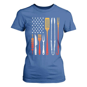 Bbq Smoker T Shirt For Women Barbecue Chef Smoking Tools Grilling Pit Master USA Flag TS10 Royal Blue Print Your Wear