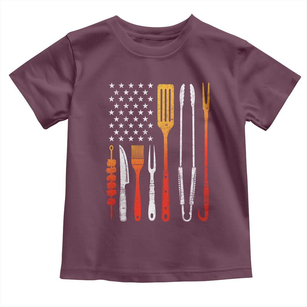 Bbq Smoker Toddler T Shirt Barbecue Chef Smoking Tools Grilling Pit Master USA Flag TS10 Maroon Print Your Wear
