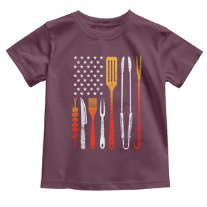 Bbq Smoker Toddler T Shirt Barbecue Chef Smoking Tools Grilling Pit Master USA Flag TS10 Maroon Print Your Wear