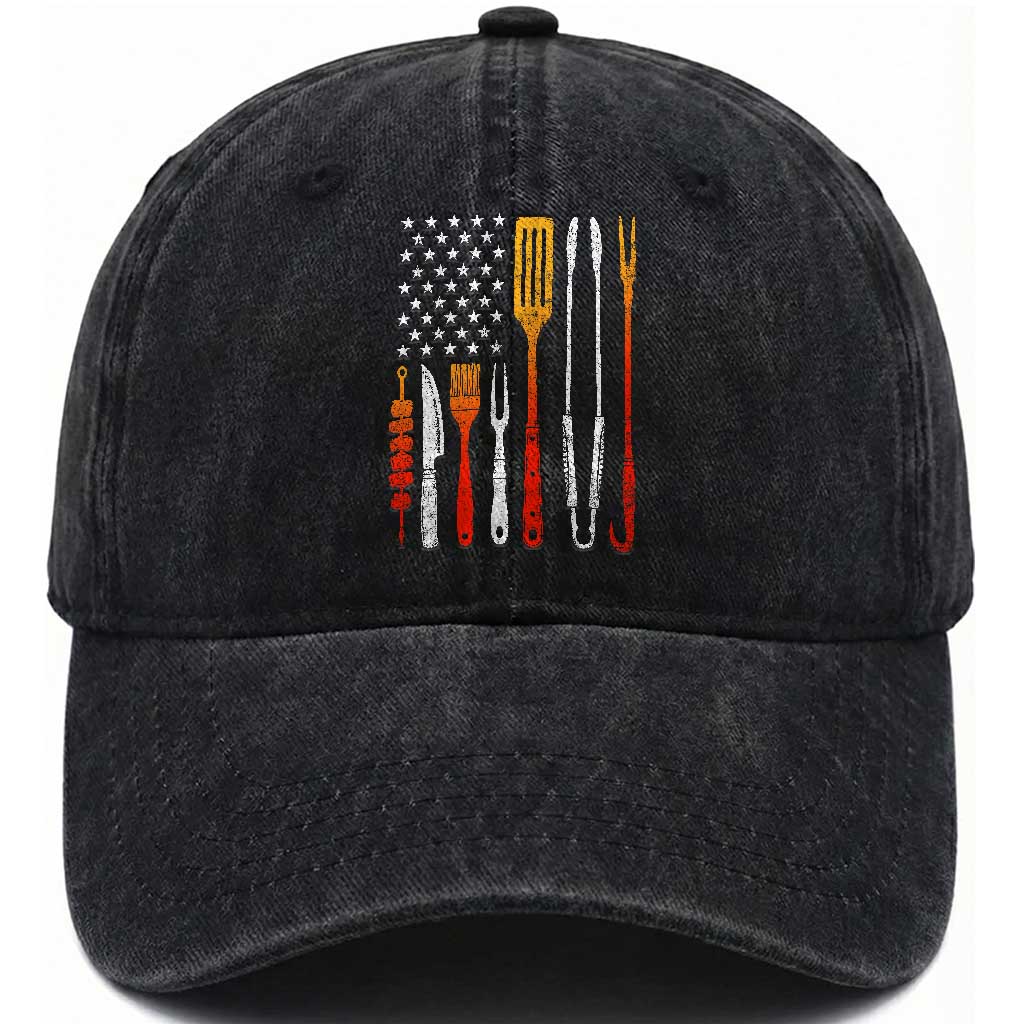 Bbq Smoker Washed Cotton Baseball Cap Barbecue Chef Smoking Tools Grilling Pit Master USA Flag TS10 Print Your Wear