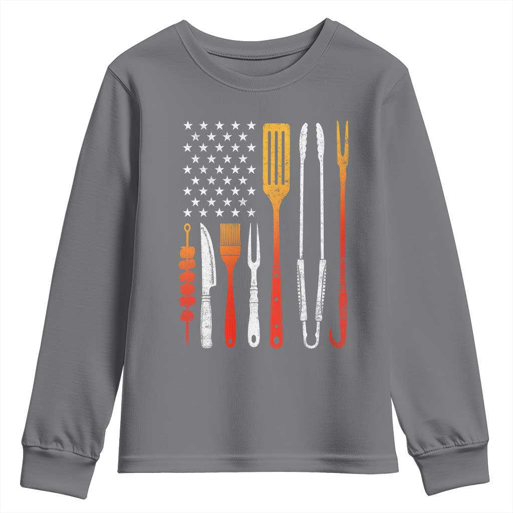 Bbq Smoker Youth Sweatshirt Barbecue Chef Smoking Tools Grilling Pit Master USA Flag TS10 Charcoal Print Your Wear