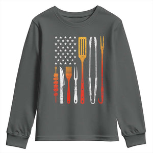 Bbq Smoker Youth Sweatshirt Barbecue Chef Smoking Tools Grilling Pit Master USA Flag TS10 Dark Heather Print Your Wear