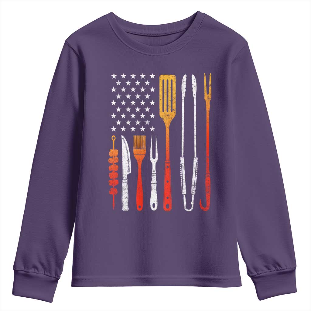 Bbq Smoker Youth Sweatshirt Barbecue Chef Smoking Tools Grilling Pit Master USA Flag TS10 Purple Print Your Wear