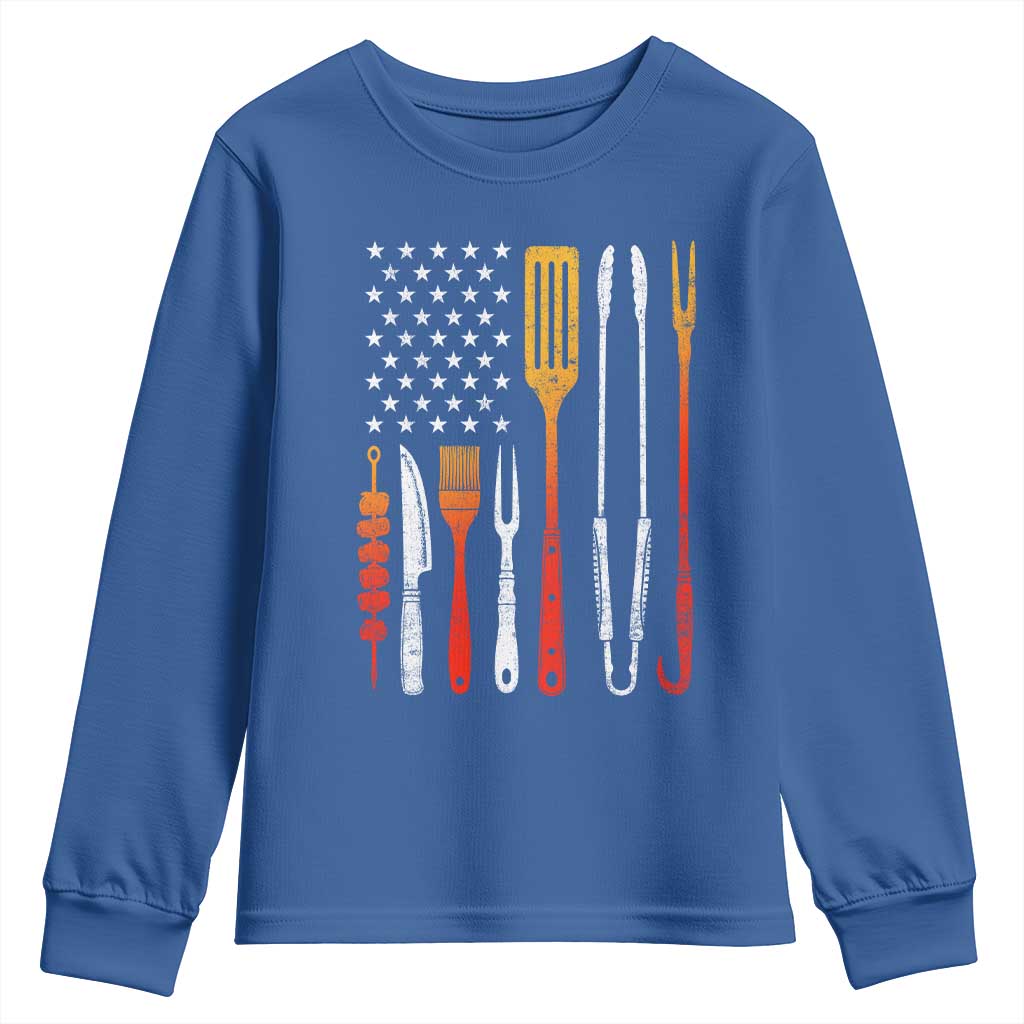 Bbq Smoker Youth Sweatshirt Barbecue Chef Smoking Tools Grilling Pit Master USA Flag TS10 Royal Blue Print Your Wear