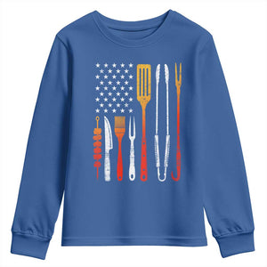 Bbq Smoker Youth Sweatshirt Barbecue Chef Smoking Tools Grilling Pit Master USA Flag TS10 Royal Blue Print Your Wear
