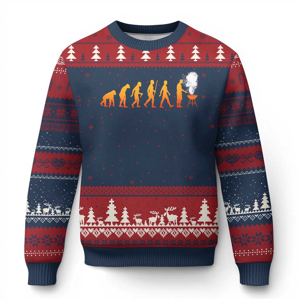 Funny BBQ Ugly Christmas Sweater Evolution Of Grill Master Grilling Gifts Meat Smoking TS10 Navy Red Print Your Wear