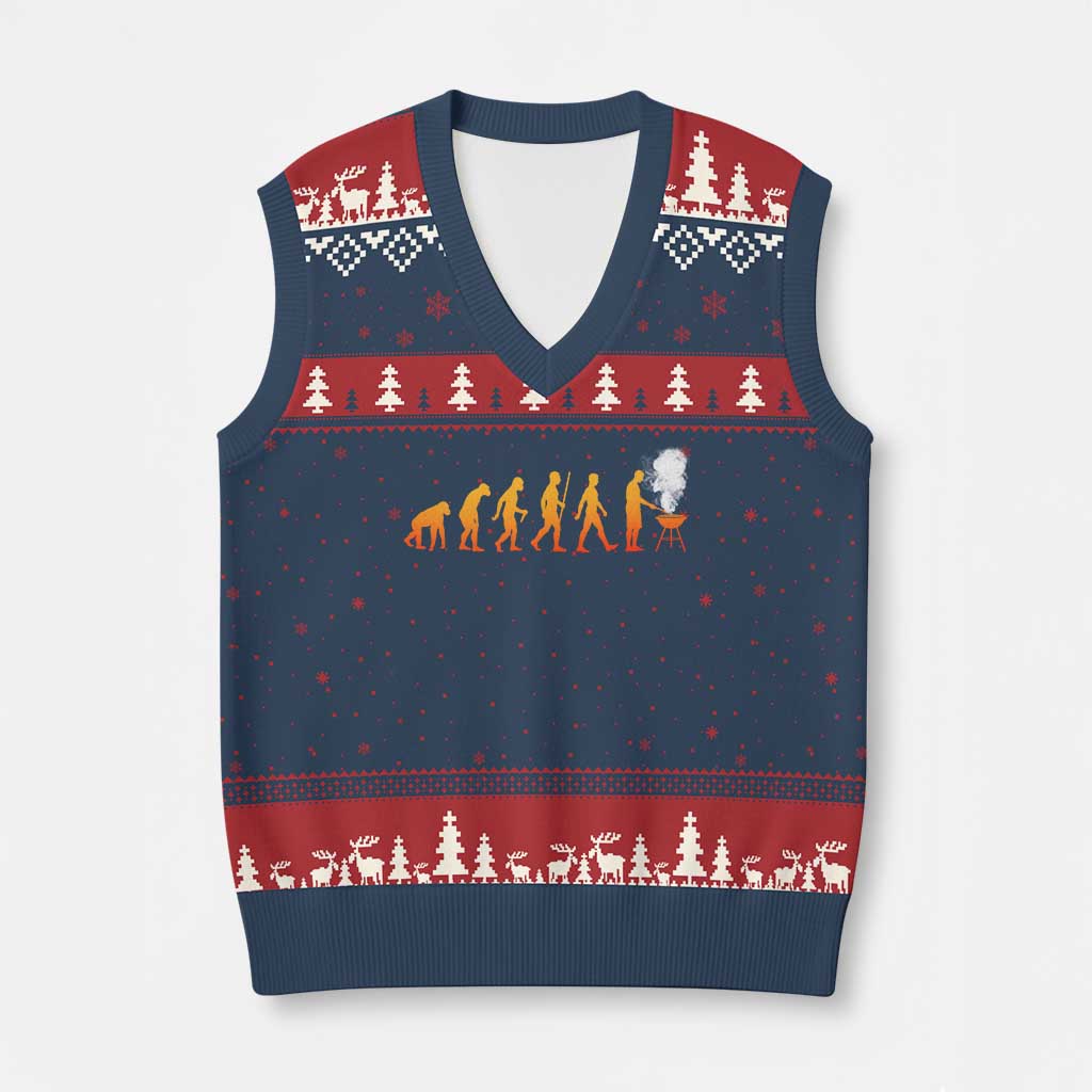 Funny BBQ V-Neck Knit Sweater Vest Evolution Of Grill Master Grilling Gifts Meat Smoking TS10 Navy Red Print Your Wear