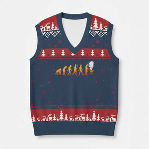 Funny BBQ V-Neck Knit Sweater Vest Evolution Of Grill Master Grilling Gifts Meat Smoking TS10 Navy Red Print Your Wear