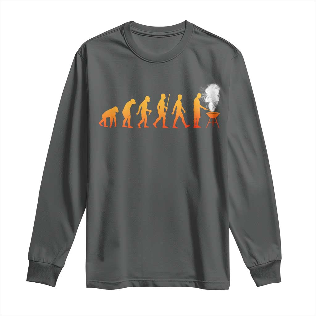 Funny BBQ Long Sleeve Shirt Evolution Of Grill Master Grilling Gifts Meat Smoking TS10 Dark Heather Print Your Wear