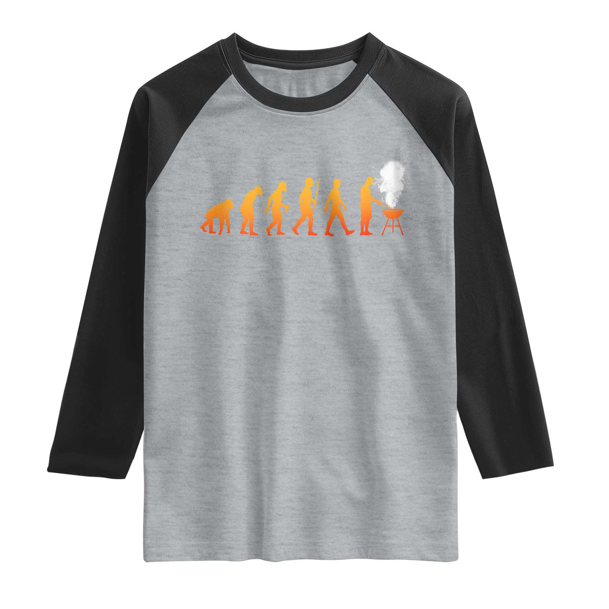 Funny BBQ Raglan Shirt Evolution Of Grill Master Grilling Gifts Meat Smoking TS10 Heather Gray Black Print Your Wear