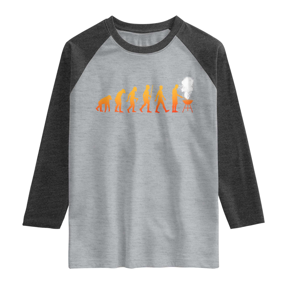 Funny BBQ Raglan Shirt Evolution Of Grill Master Grilling Gifts Meat Smoking TS10 Heather Gray Heather Charcoal Print Your Wear