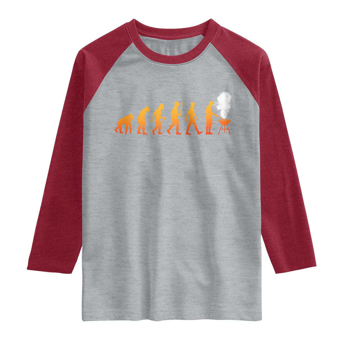Funny BBQ Raglan Shirt Evolution Of Grill Master Grilling Gifts Meat Smoking TS10 Heather Gray Heather Red Print Your Wear