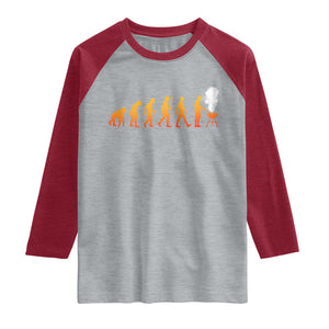 Funny BBQ Raglan Shirt Evolution Of Grill Master Grilling Gifts Meat Smoking TS10 Heather Gray Heather Red Print Your Wear
